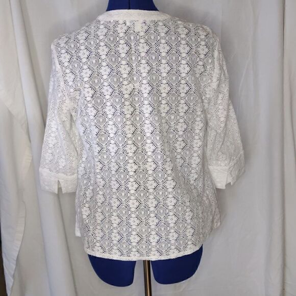 NWOT PL  Rebecca Malone Petites  Intricate pattern 3/4 sleeves summer jacket. - Picture 3 of 12